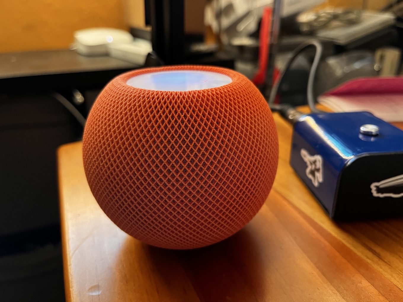 A HomePod mini on my desk – Six Colors